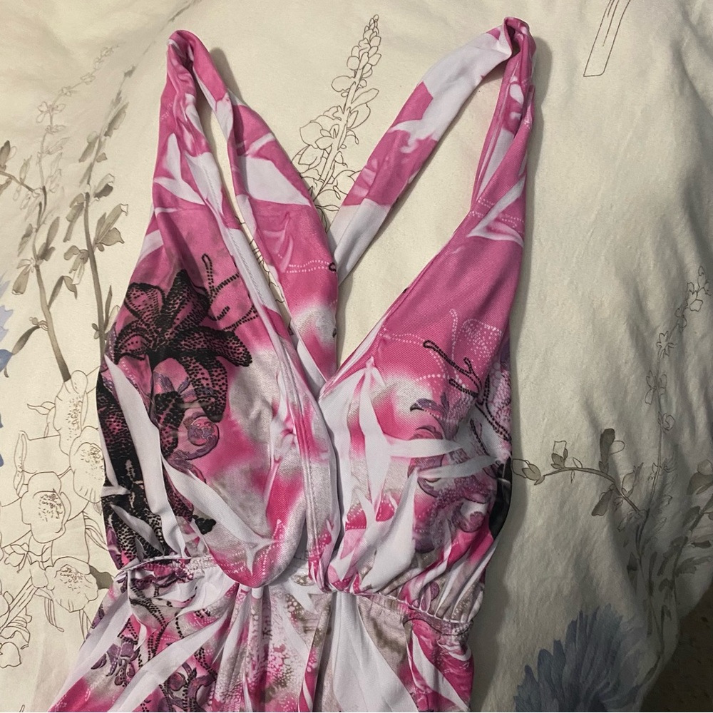 Vanity pink and white floral cross back dress